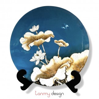 Blue round lacquer plate attached with eggshell included with stand 55cm ( different designs )